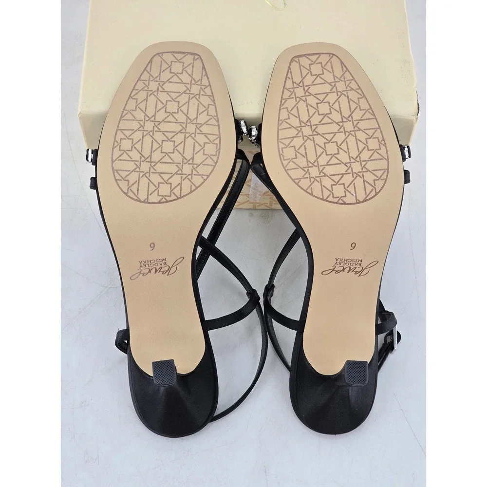 Jewel Badgley Mischka Alexis Sandals Womens 6 Black Satin Embellished NEW